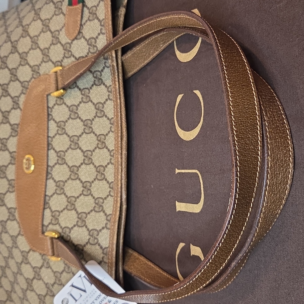 GUCCI 1970's Accessories Collection coated canvas/leather/webbing large tote bag - Picture 14 of 17